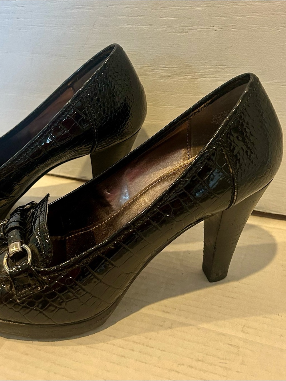 Anne Klein Black Croc-Embossed Heel Pumps with Buckle - Picture 3 of 4